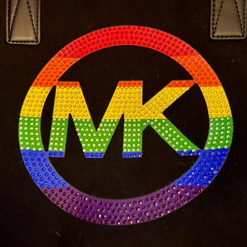Michael Kors Tote‎ Bag Large Black Rainbow Rhinestone Logo Pride Designer Y2K